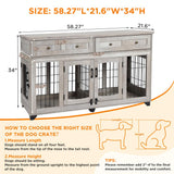 Dog Crate Furniture with 5 Doors,58" Wooden Dog Kennel End Table with Large Capacity Drawers,Dog House with Openable Divider for Small/Medium/Large Dog,Dog Cage,Side End Table,Rustic Grey LALFPET