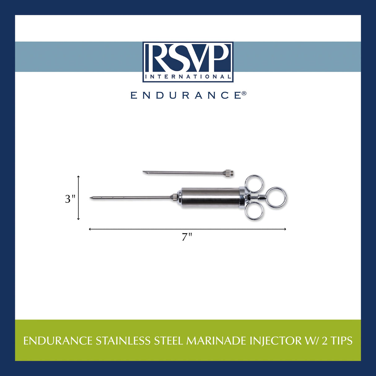 RSVP International Endurance Kitchen Tool Collection Marinade Injector with Interchangeable Needle Tips, 7x3, 2 oz Capacity, Stainless Steel RSVP