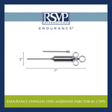 RSVP International Endurance Kitchen Tool Collection Marinade Injector with Interchangeable Needle Tips, 7x3, 2 oz Capacity, Stainless Steel RSVP