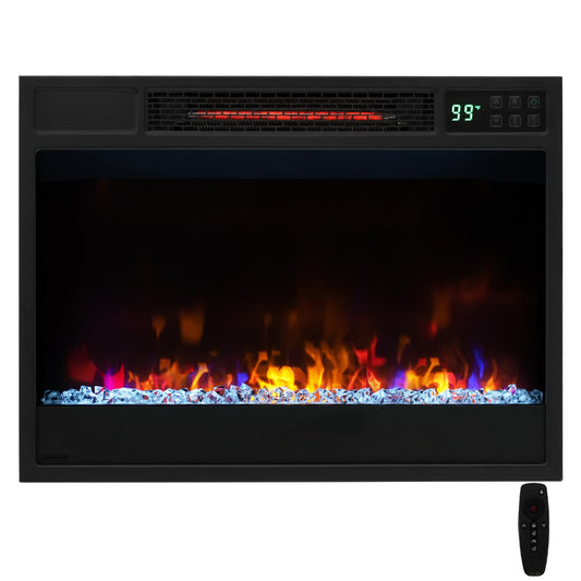 GOFLAME 23 Inch Electric Fireplace Insert, Recessed Quartz Fireplace Heater with 6 Flame Modes & 5 Brightness, Breathable Design, Remote Control, 8H Timer, Overheat Protection, 1500W