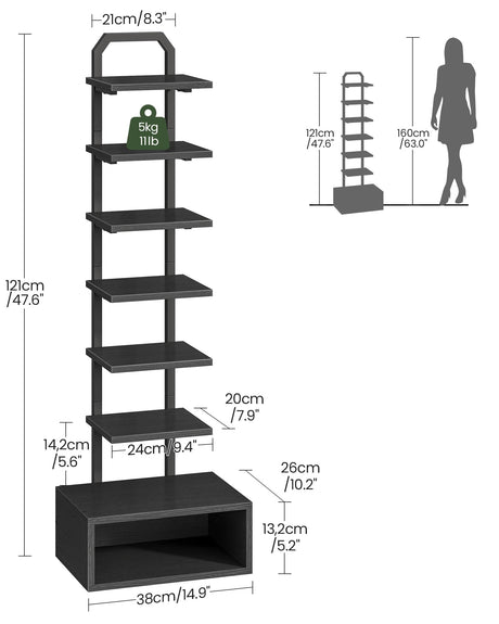 CHOEZON 8-Tier Bookshelf, LED Bookcase with Semi-Open Bottom, Small Space Standing Shelf with Lights, Corner Storage Stand, for Living Room, Home Office, Bedroom, Black TSJ08DBB CHOEZON