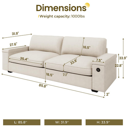 SEDETA Modern Sofas Couches for Living Room, Comfy Couch with Extra Deep Seats, Oversized Loveseat Sofa with Storage and 2 USB Charging Ports, Removable Sofa Cover(Beige Chenille)