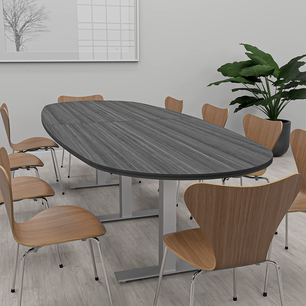 SKUTCHI DESIGNS INC. 10 Person Modular Conference Table with Metal T-Bases | Boat Oval Shape| Harmony Series | 10Ft | Black Cypress with Matte Black Base - WoodArtSupply