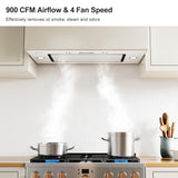 IKTCH New 36" Range Hood Insert, 900 CFM Ducted/Ductless Range Hood with 4 Speed Fan, White Stainless Steel & Tempered Glass Range Hood 36 inch with Gesture Sensing&Touch Control Making life Smarter IKTCH