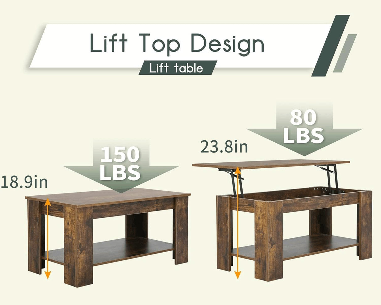 FDW Lift Top Coffee Table with Hidden Storage Compartment & Lower Shelf,Coffee Table with Lift Top for Living Room FDW