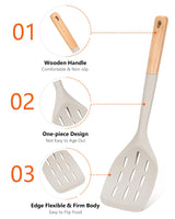 Pack of 2 Silicone Spatula, Non Stick Cooking Utensil Set Wooden Handle Kitchen Turner for Baking Mixing Grilling Serving Food Heat Resistant Non Scratch Hooks Included (Khaki) Badiano