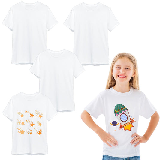 OKBA 5 PCS Sublimation Shirts Blanks Polyester Tshirts Short Sleeves White t Shirts for Kids Children(S Whtie)