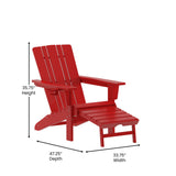 Flash Furniture Halifax Poly Resin Adirondack Chair with Cup Holder and Pull Out Ottoman, All-Weather Poly Resin Indoor/Outdoor Lounge Chair, Red Flash Furniture