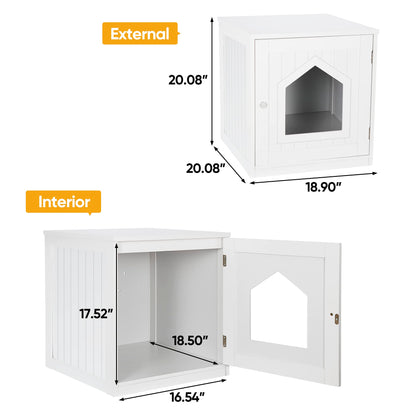 ZENY Cat House & Side Table, Pet Cat Litter Box Enclosure with Vent Holes, Wooden Enclosed Cat Washroom, White - WoodArtSupply