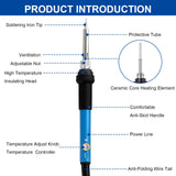 Soldering Iron Kit Soldering Kit With Temperature Adjustable Electric Soldering Gun,60w 110v Soldering Iron With Ceramic Heater,5pcs Different Soldering Tips Soldering Iron Stand (Blue) Vanwoke