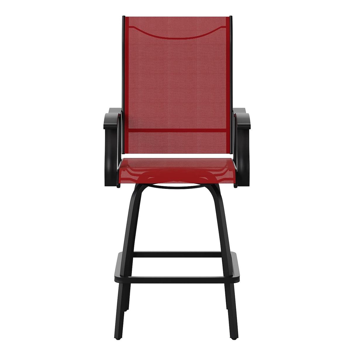 Flash Furniture Valerie Patio Bar Height Stools Set of 2, All-Weather Textilene Swivel Patio Stools with High Back & Armrests in Red Flash Furniture