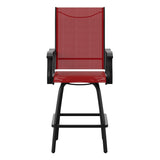 Flash Furniture Valerie Patio Bar Height Stools Set of 2, All-Weather Textilene Swivel Patio Stools with High Back & Armrests in Red Flash Furniture