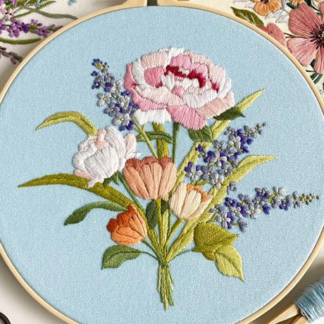 Myfelicity Embroidery Kit, 4 Flower Pattern Embroidery Set with 4 Patterns and 2 Hoops, Adult and Beginner Needlepoint Kit with Embroidery Floss, Needles, Cotton Fabric and Instructions… Myfelicity