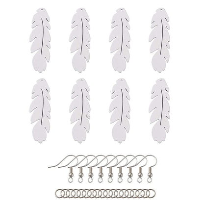 20Pcs Sublimation Blank Earrings Heat Transfer Sublimation Printing Wire Hooks Earrings Feather Shape Unfinished Wooden Dangle Earrings Teardrop Pendant w/Earring Hooks for DIY Jewelry Making Craft