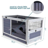 PETSFIT Guinea Pig House Leak Proof Design, Spruce Wood Rabbit Hutch with Bottom Net Hideout for Rest and Ramp for Enter and Out Solid Grey Petsfit