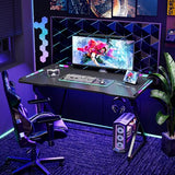 TIQLAB Gaming Desk with LED Lights, 47 Inch Computer Desk for Home Small Space, Gaming Table with Carbon Fiber Surface, PC Gamer Desk for Kids Boys Men, Black TIQLAB