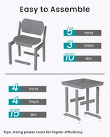 BIVODA 5-Piece HDPE Outdoor Patio Dining Set (Includes 1 Square Table and 4 Chairs) (All-Weather, Easy to Assemble, Umbrella Hole, 10+ Years of Lifespan) - Grey BIVODA