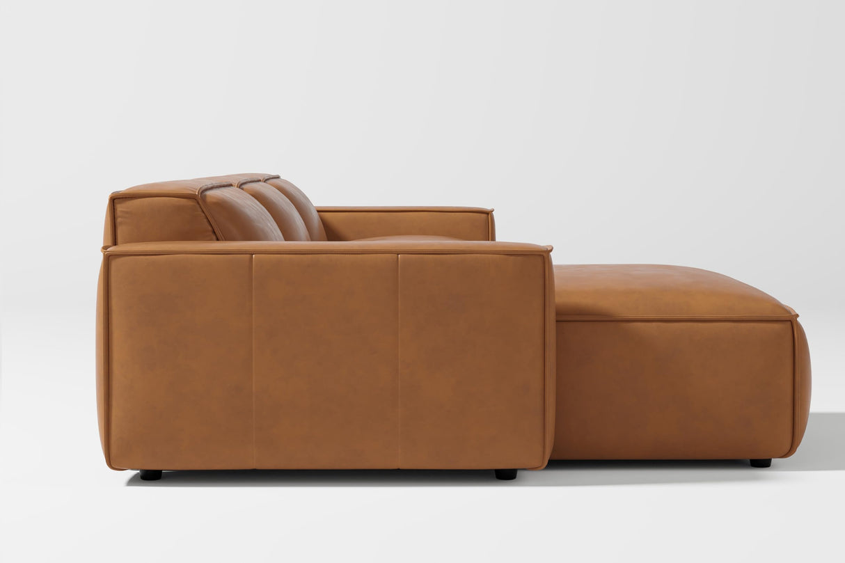 Valencia Nathan Napa Leather Couch - 3 Seats with Left Chaise - 100% Full Aniline Leather Modern Sofa for Lounge and Living Room Solid Wood Frame and High-Resilience Foam Couch (Caramel Brown) VALENCIA THEATER SEATING