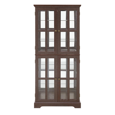 Lighted Glass Curio Cabinet with Lights & Adjustable Shelves,Curio Display Cabinet with Wood Frame & Glass Door,Corner Antique Display Case for Kitchen,Living Room,Office YiaFurio