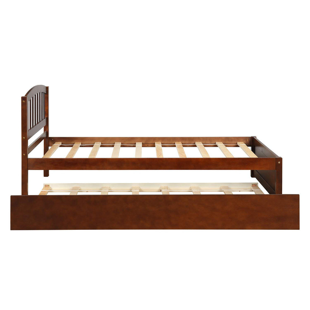 Ball & Cast Trundle Bed Twin,Twin Trundle Bed Frame Roll Out,Solid Wood Bed Frames with Headboard and Wooden Slats Support,for Bedroom,Guest Room,Apartment,Walnut Ball & Cast