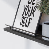 WOPITUES Floating Shelves with Black Metal Guardrail, Shelves for Wall Decor Set of 3, Wall Shelves for Bedroom, Bathroom, Kitchen, Living Room, Plants, Picture Frames, Art- Black WOPITUES