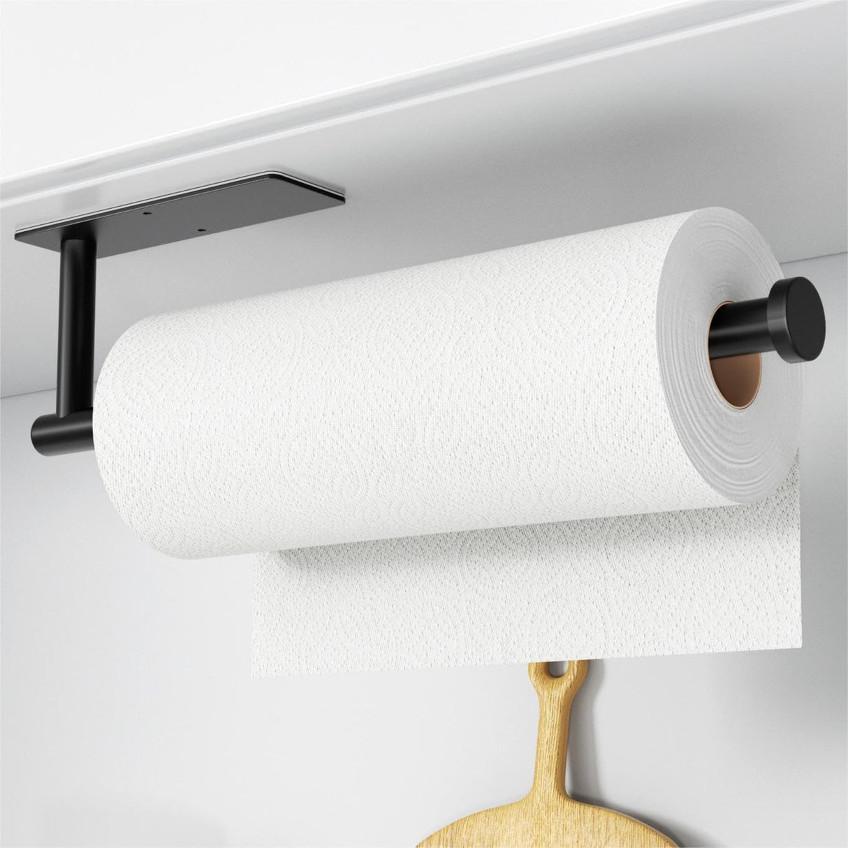 Paper Towel Holder - Self-Adhesive or Drilling, Matte Black Wall Mounted Rack - SUS304 Stainless Steel Kitchen Roll Dispenser Under Cabinet niffgaff