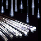 Weepong Christmas Lights Outdoor UL Certified Meteor Shower Lights 12Inch 8Tubes 192LED Falling Rain Drop Lights Icicle Snow Cascading Xmas Lights for Tree Wedding Party Garden Decoration,White Weepong