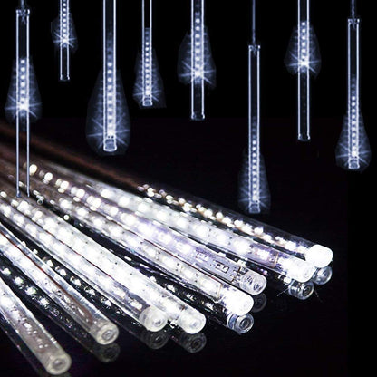 Weepong Christmas Lights Outdoor UL Certified Meteor Shower Lights 12Inch 8Tubes 192LED Falling Rain Drop Lights Icicle Snow Cascading Xmas Lights for Tree Wedding Party Garden Decoration,White