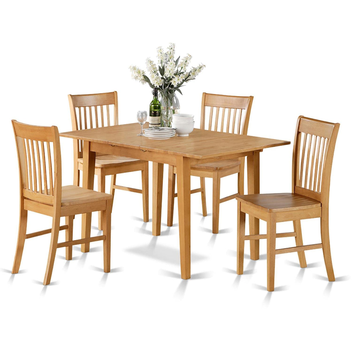 East West Furniture NOFK5-OAK-W 5 Piece Set for 4 Includes a Rectangle Kitchen Table with Butterfly Leaf and 4 Dining Room Chairs, 32x54 Inch East West Furniture