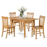 East West Furniture NOFK5-OAK-W 5 Piece Set for 4 Includes a Rectangle Kitchen Table with Butterfly Leaf and 4 Dining Room Chairs, 32x54 Inch East West Furniture