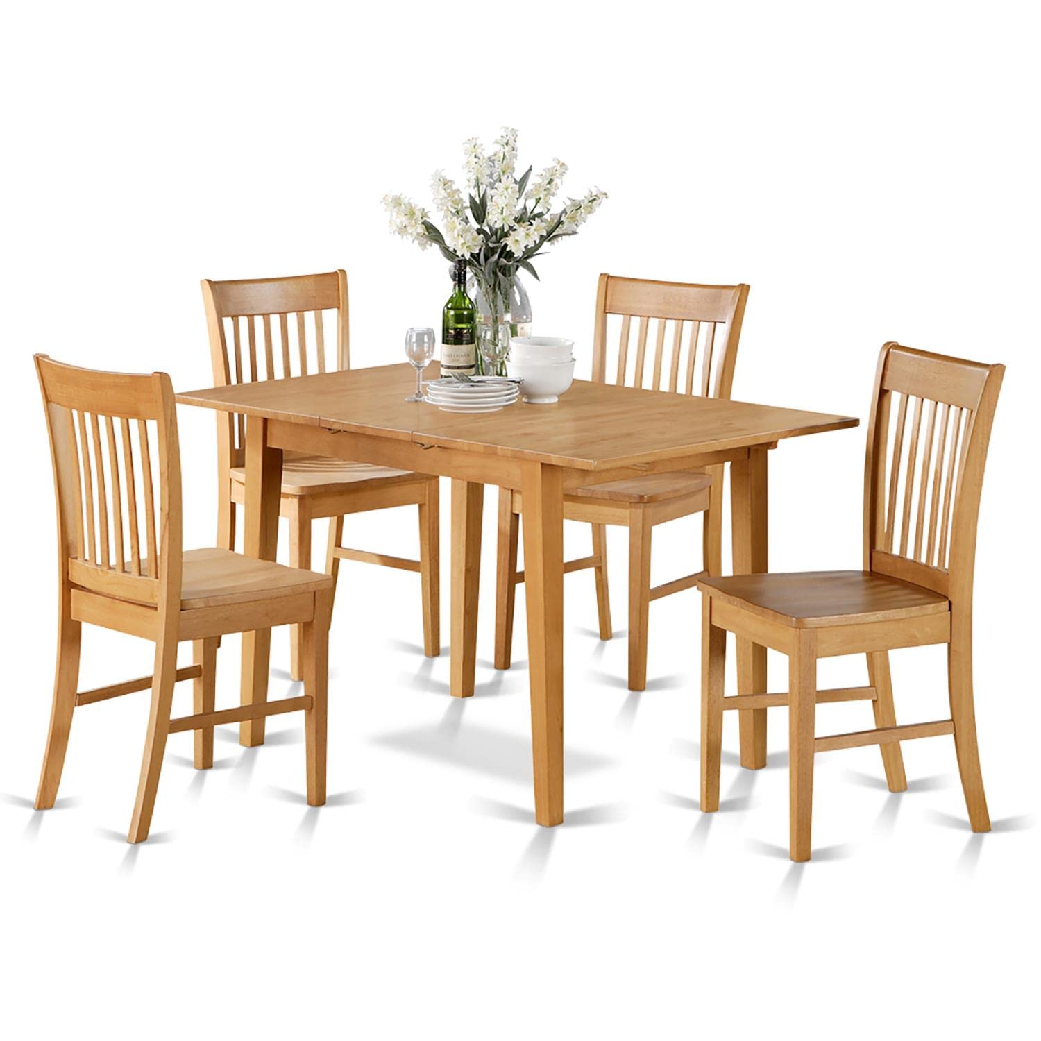 East West Furniture NOFK5-OAK-W 5 Piece Set for 4 Includes a Rectangle Kitchen Table with Butterfly Leaf and 4 Dining Room Chairs, 32x54 Inch - WoodArtSupply