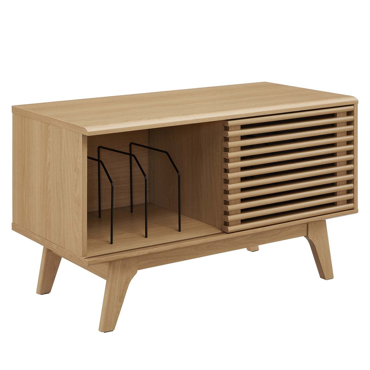 Modway Render Mid-Century Modern 37" Vinyl Record Display Stand in Oak Modway