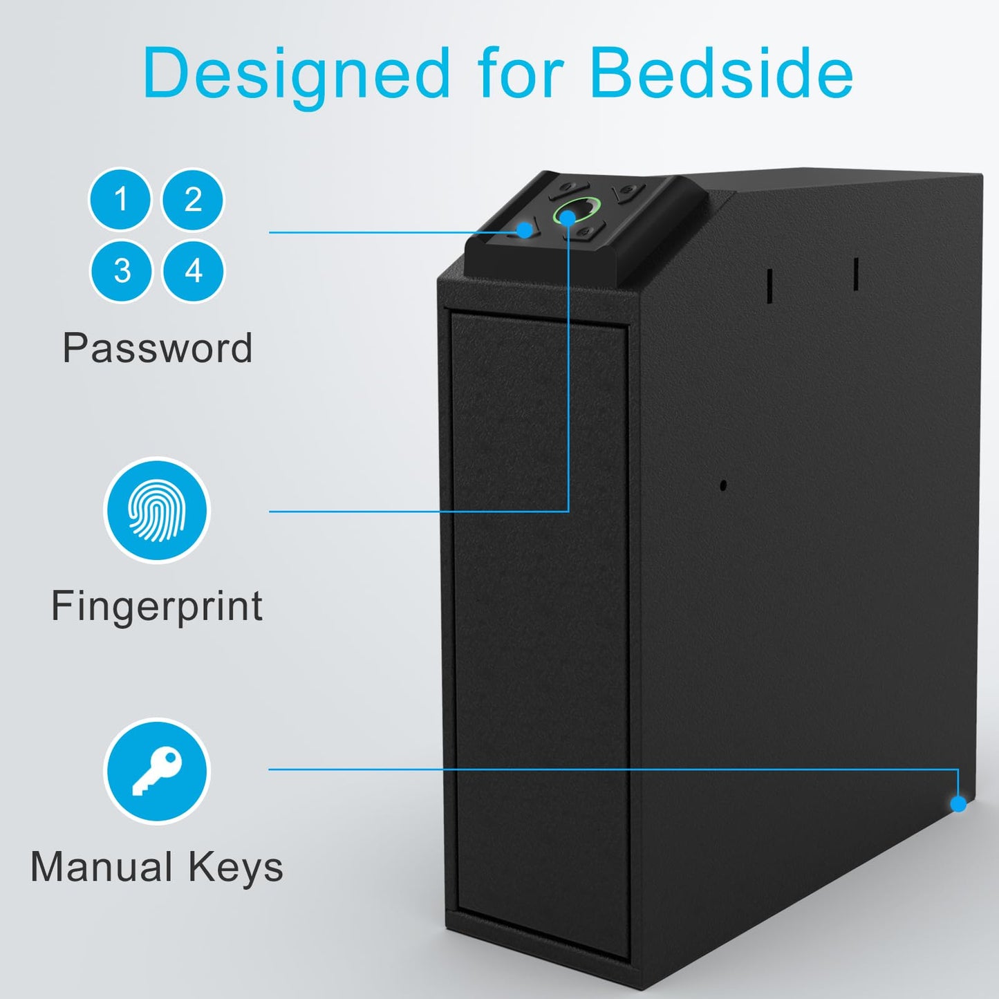 Biometric Gun Safe, Mounted Handgun Safe for Nightstand Bed Side Hidden Gun Storage in Wall Quick Access Bedside Slider Pistols Safes for Handguns with Fingerprint, Keypad, Pistol