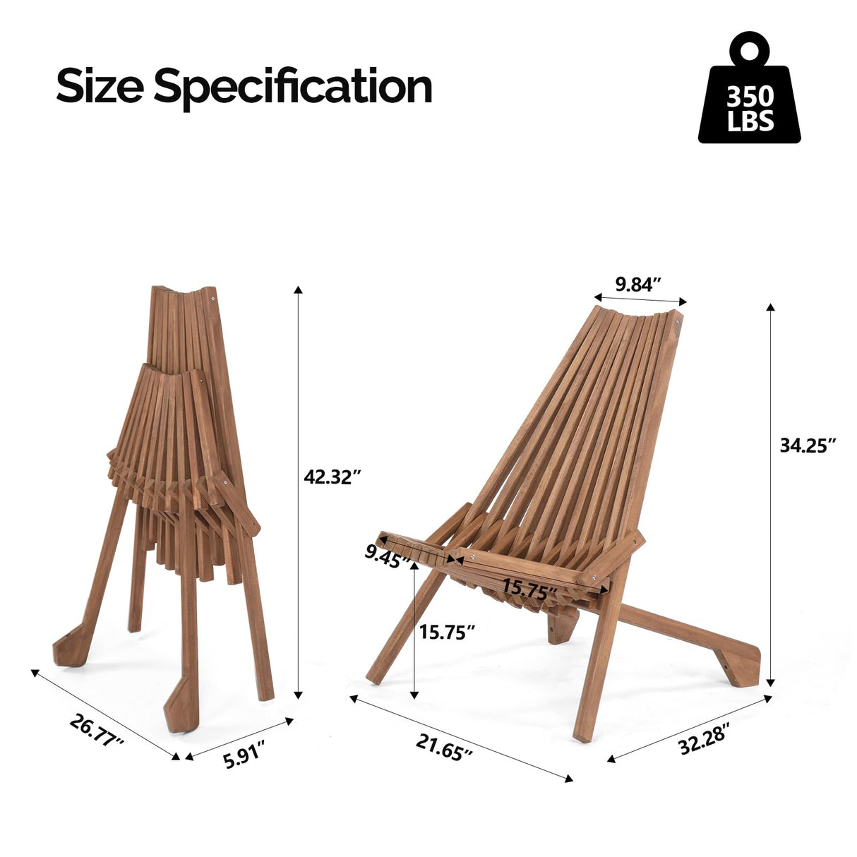 VINGLI FSC Acacia Wood Folding Outdoor Chairs Set of 2,Weather-Resistant Wooden Folding Chairs Patio Chair Furniture Comfy Adirondack Chairs Lounge Chair for Deck Fire Pit Porch Camping,Up to 350LBS VINGLI