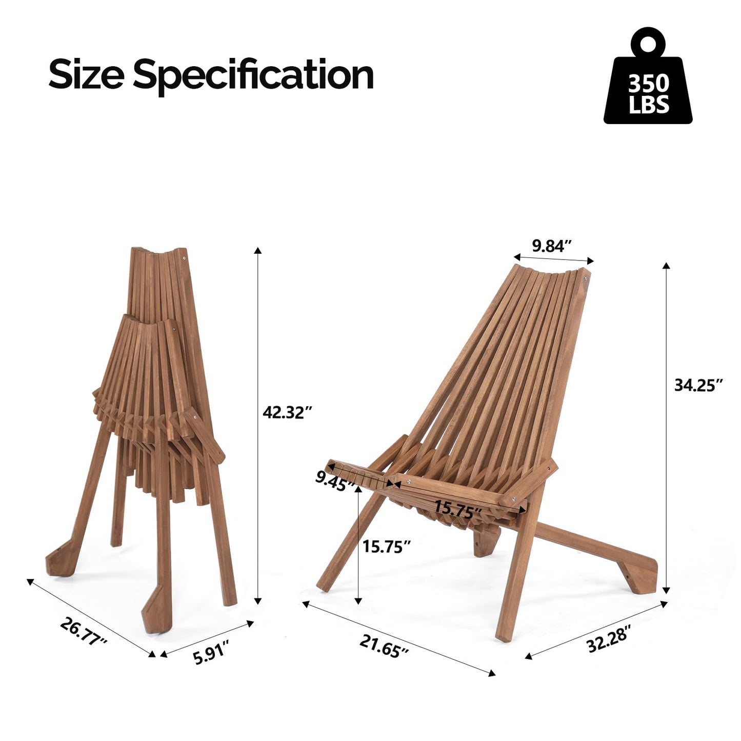 VINGLI FSC Acacia Wood Folding Outdoor Chairs Set of 2,Weather-Resistant Wooden Folding Chairs Patio Chair Furniture Comfy Adirondack Chairs Lounge Chair for Deck Fire Pit Porch Camping,Up to - WoodArtSupply