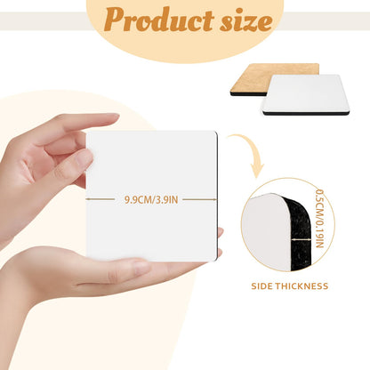 60 Pieces Sublimation Coasters Blanks Bulk Square MDF Wood Hardboard Cup Mats Blank Cup Coaster for Sublimation Transfer Heat Press Printing DIY Crafts Drink Coaster Gifts, 3.9"×3.9"