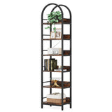 LITTLE TREE 78.7 Inches Tall Arched Bookshelf, 6 Tiers Skinny Open Bookcase with Metal Frame, Freestanding Corner Display Shelves Rack for Living Room, Home Office, Brown LITTLE TREE