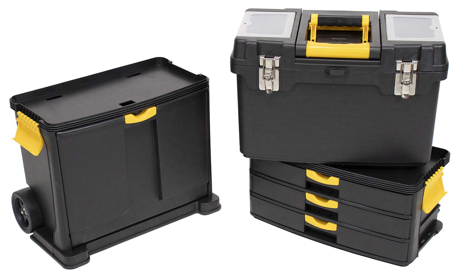 Erie Tools Portable Toolbox Organizer with Foldable Auto-Locking Handle & (3) Detachable Storage Compartments - WoodArtSupply