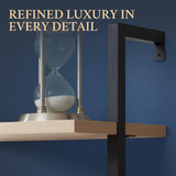 OAKHAM HOME 5 Tier Book Shelf, 73" Tall Bookshelf with Storage, Modern Bookcase with Shelves, Wall Mount Ladder Shelf with Steel Frame, Bookshelves with Rattan Cabinet for Living Room (Weathered Oak) OAKHAM HOME