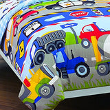 dream FACTORY Trucks Tractors Cars Boys 5-Piece Bedding Kids Construction Comforter Sheet Set, Twin Blue Red Multi dream FACTORY