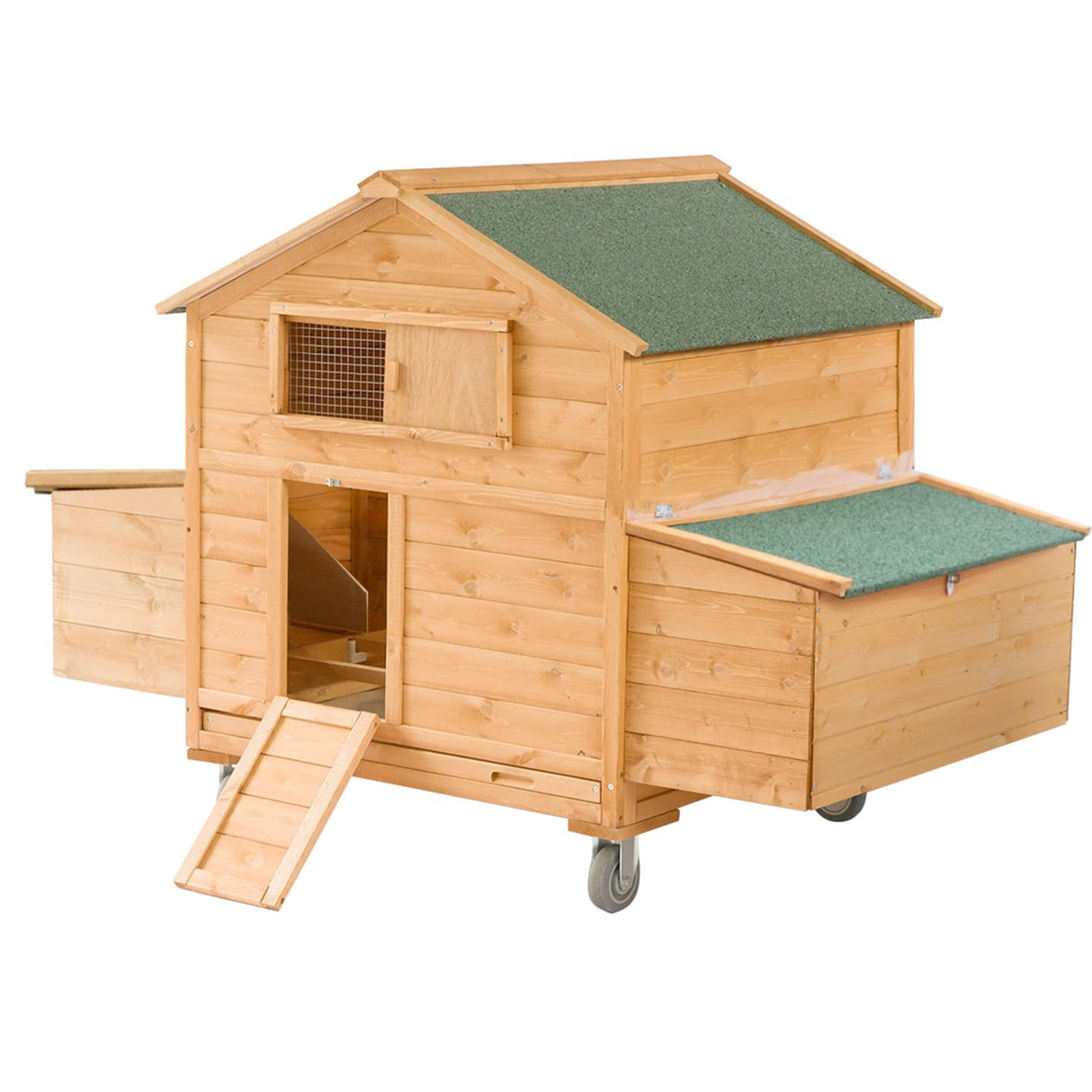 ECOLINEAR Large Chicken Coop with Wheels, Waterproof Outdoor Hen House for 6-8 Chickens, Movable Chicken House with Two Nesting Box, Removable Tray, PVC Cover, Wooden Duck Coop Rabbit Hutch ECOLINEAR