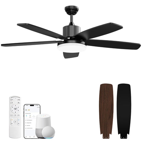 GHORA 52 Inch Ceiling Fans with Lights, Smart Ceiling Fan with Remote/APP/Alexa Control,Black Ceiling Fan with 6-Speeds Reversible Motor,WiFi Ceiling Fans for Bedroom,Farmhouse,Indoor/Outdoor GHORA