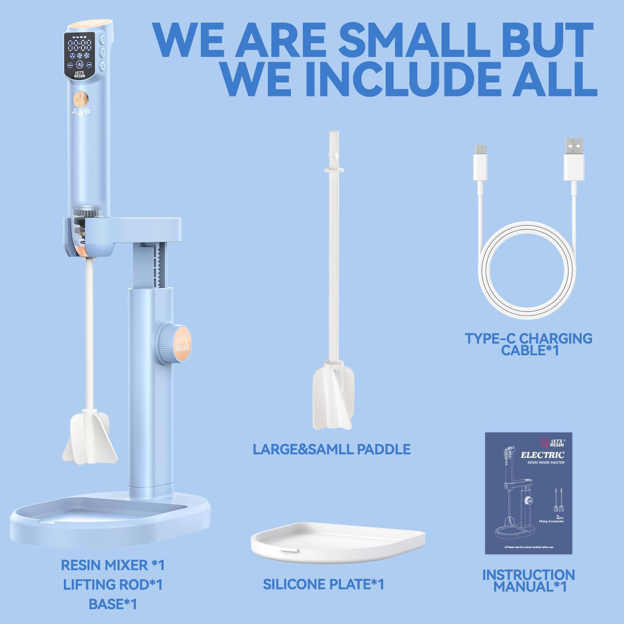 LET'S RESIN Upgraded Resin Mixer Master,3 Speeds Control Epoxy Mixer with AI Mode&HD Large Screen,Intelligent Resin Mixer Electric and Stand for Epoxy Resin,Molds,Soap Making(Included 2 Sizes Paddles) LET'S RESIN