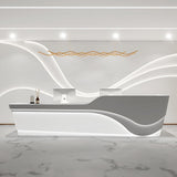 Reception Desk - Modern Front Desk with Retail Counter, Checkout Counter, Features Hidden LED Lighting, Ample Storage Space, Solid Wood Construction, No Assembly Required (White & Gray, 76") ZGNBSD