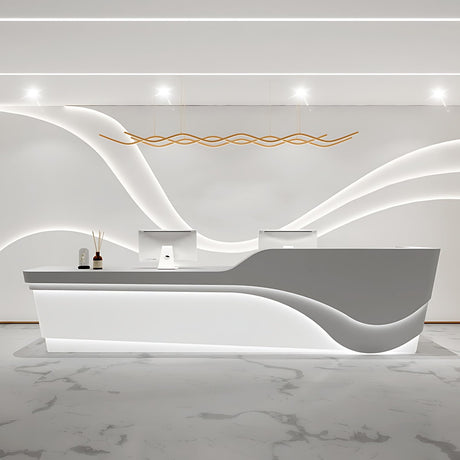 Reception Desk - Modern Front Desk with Retail Counter, Checkout Counter, Features Hidden LED Lighting, Ample Storage Space, Solid Wood Construction, No Assembly Required (White & Gray, 76") ZGNBSD
