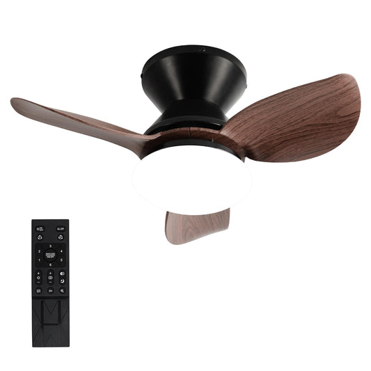 Spxtioplp Low Profile Ceiling Fans with Light and Remote(Beeps Can Be Disabled),20" Small Flush Mount Ceiling Fan with Lights,Dimmable,6 Wind Speeds,Reversible Airflow,Black+Wood - WoodArtSupply