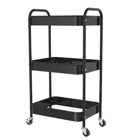 PNVXNUS 3-Tier Rolling Metal Storage Cart with Wheels, Multi-Functional Organizer for Office, Kitchen, Bathroom, Books Diapers - Easy Assembly (Black) PNVXNUS