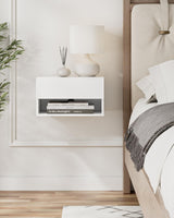 Aienvey Floating Nightstand, Small Modern Floating Nightstand with Drawer, Floating Shelves for Bedroom, Bathroom, White Stripe Aienvey