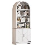 Vividwood 6-Tier Farmhouse Arched Bookshelf Bookcase with Doors, 70" Tall Storage Cabinet and Display Shelves, Open Shelves for Living Room or Office, White Vividwood