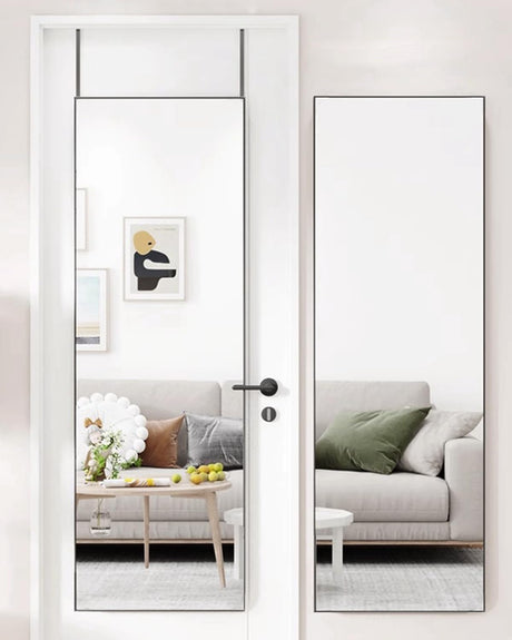 BEVERDY Full Length Mirror, Door Mirror, Over The Door Mirror Full Length, 14"x 48" Door Hanging, Rectangle, Wall Mirror, Full Body Mirror, Black BEVERDY